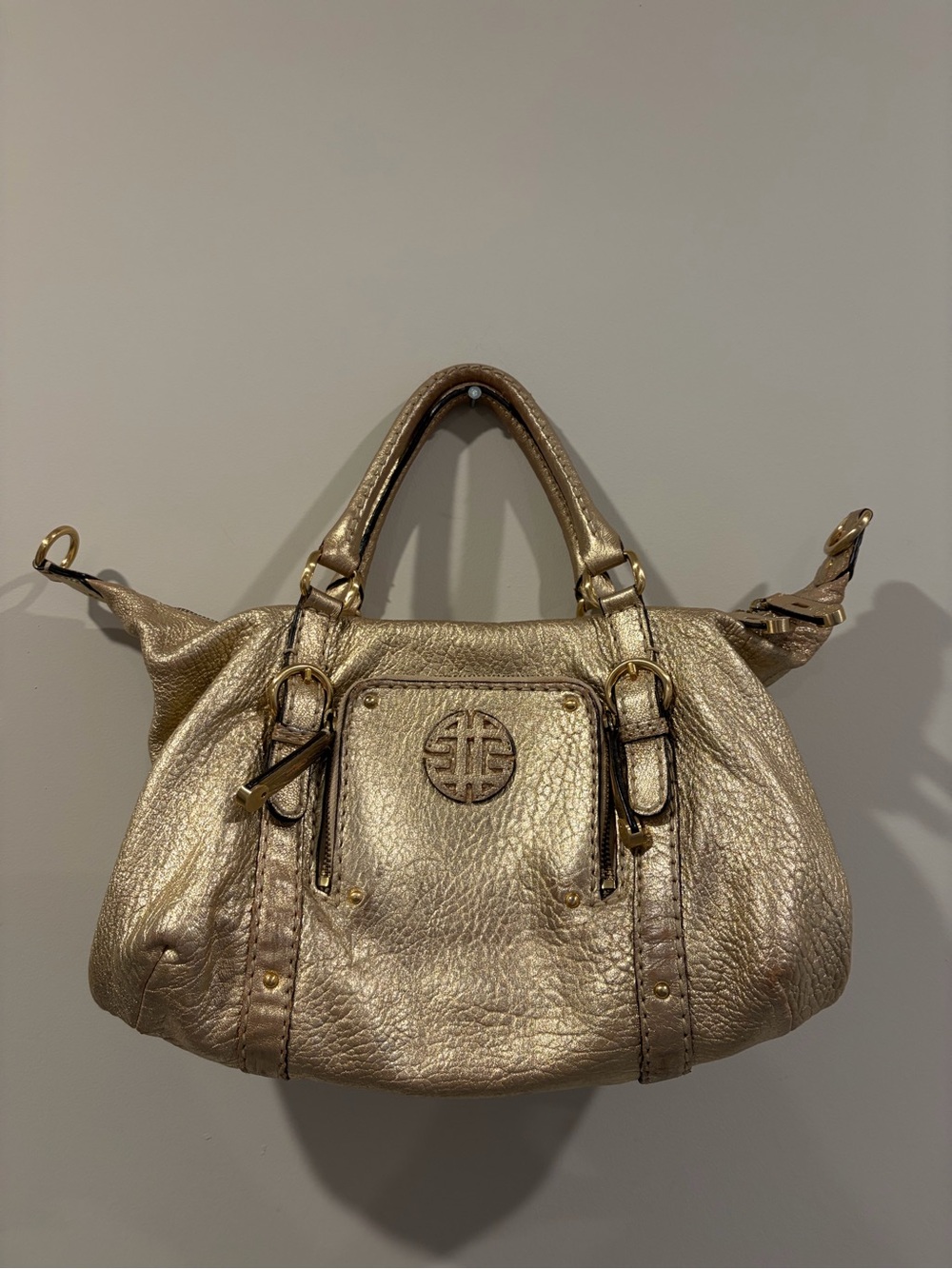 ANTONIO MELANI Metallic Gold Leather Shoulder Bag